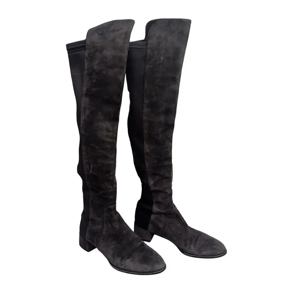 Stuart Weitzman 5050 Over-The-Knee Boots Dark Gray Size 6.5M Leather/Stretch